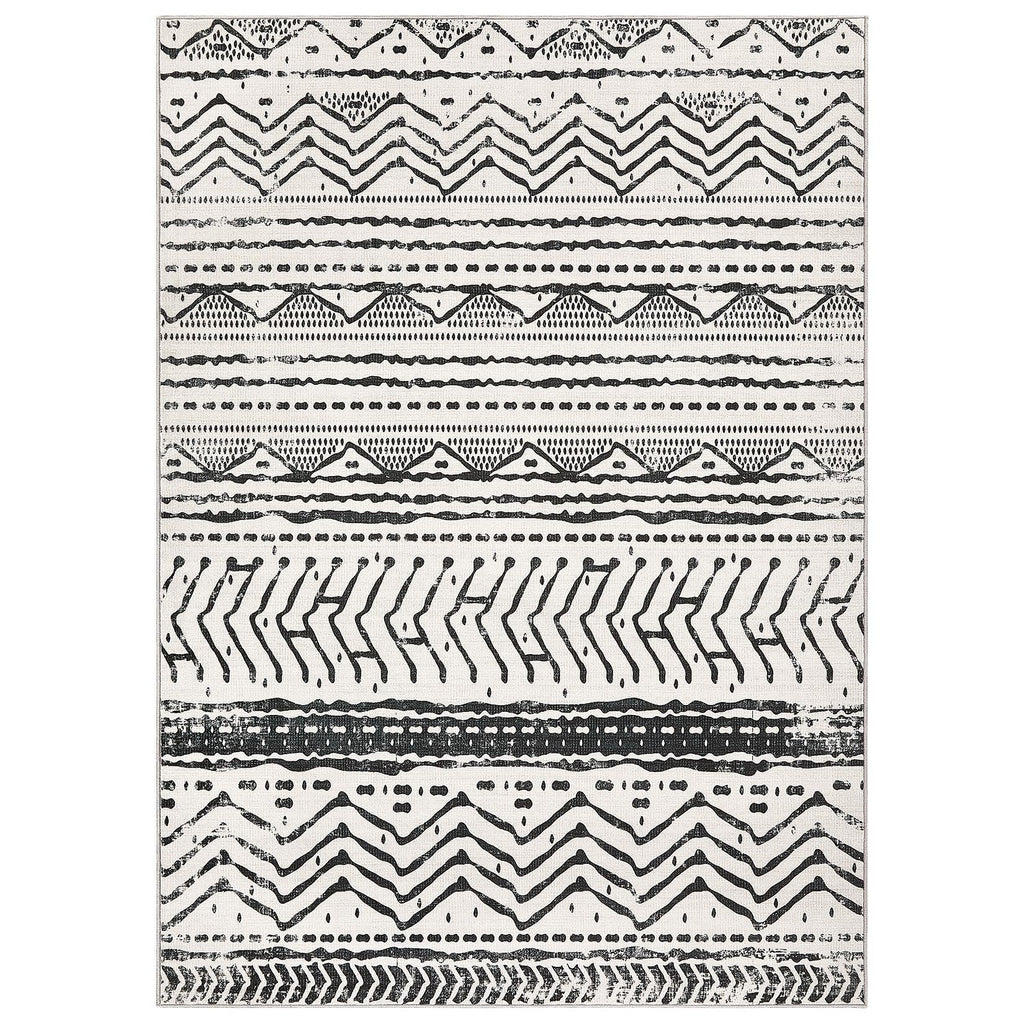 Nakagishi Area Rug Living Room Rugs: 6X9 Machine Washable Boho Large Neutral Farmhouse Stain Resistant Moroccan Indoor Floor Carpet for Bedroom Nursery Dorm Dining Room Home-Ivory Black