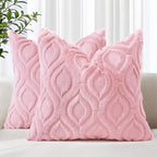 decorUhome Faux Fur Plush Light Pink Throw Pillow Covers 18x18 Set of 2