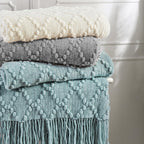 BOURINA Light Grey Throw Blanket 50 x70 Inch Jacquard Throw Knitted Blanket
