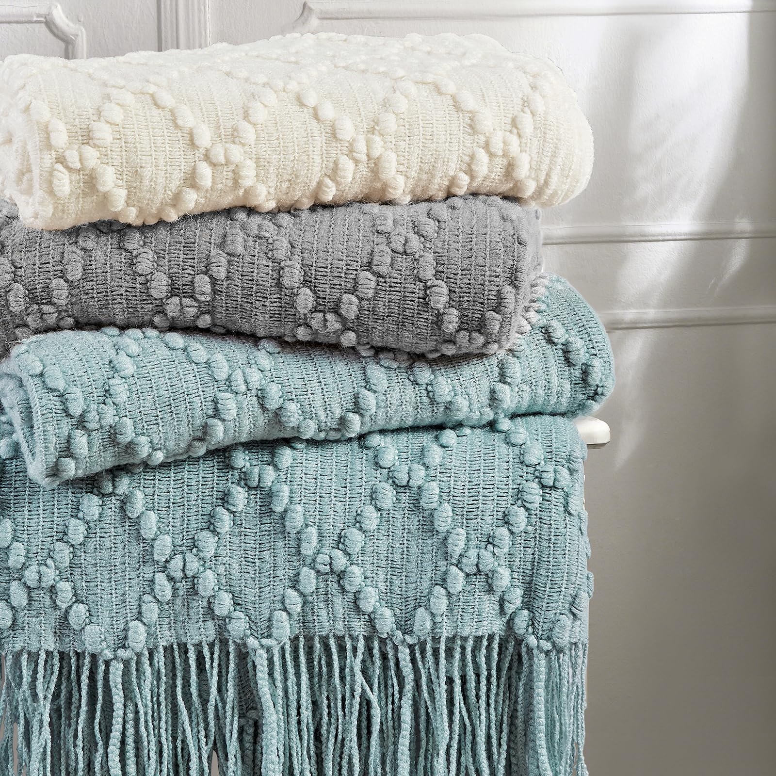BOURINA Light Grey Throw Blanket 50 x70 Inch Jacquard Throw Knitted Blanket