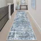 Runner Rug 2x8 Washable Non-Slip Hallway Runner Rugs for Kitchen Bathroom Laundry Room Blue/Grey Vintage Floor Carpet Runners for Hallways Entryway