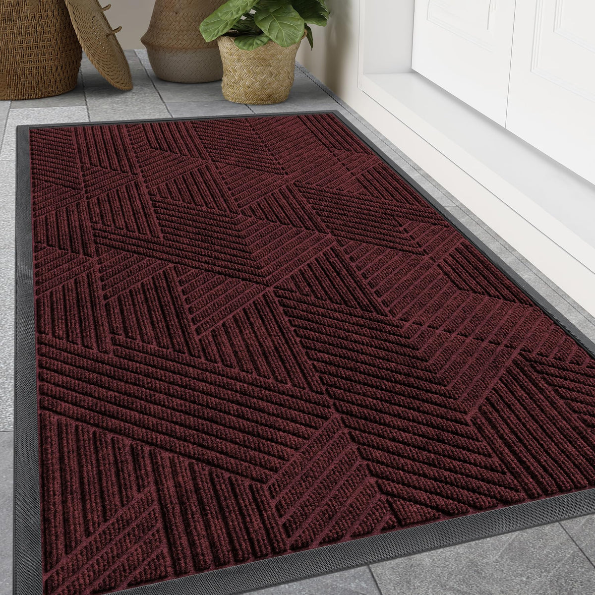 Smiry Front Door Mat Outside Entrance, Low Profile Rubber Doormat, 59x23