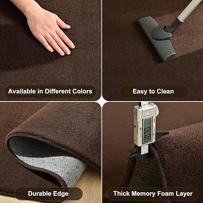 Amearea Modern Area Rugs for Bedroom Living Room, 4x6 Feet Brown Thickened Memory Foam Rug, Fluffy Indoor Washable Rugs Non Slip Minimalist Carpet for Kids Boys Girls Dorm Nursery Room Decor