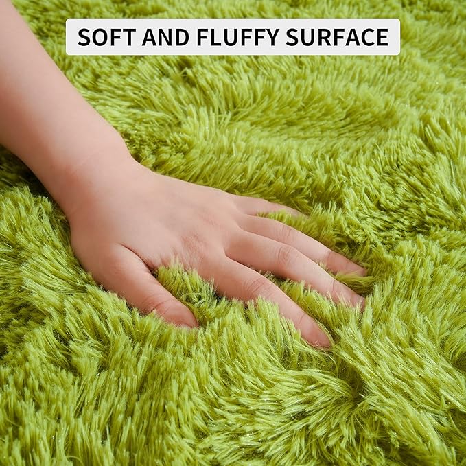 Tepook Fluffy Grass Green Rugs for Living Room Bedroom, 4x6 Soft Area Rug Moss Green Kids Girls Boys Rug, Indoor Plush Shaggy Non-Slip Carpet for Nursery Classroom Dorm Home Decor