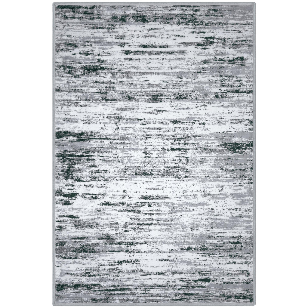 Lansny Modern Abstract 5x7 Machine Washable Area Rug Non-Slip Soft Bedroom Living Romm Rug Black Gray White Ultra Thin Print Faux Wool Floor Carpet Throw Rugs for Nursery Playroom Dining Room Indoor