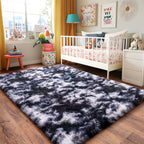 Quntue Black and White Rug for Living Room, 6x9 Area Rug for Bedroom, Bedside Indoor Floor Fluffy Shag Carpet, Plush Soft Rug for Boys Girls Kids Room Nursery Dorm Home Decor
