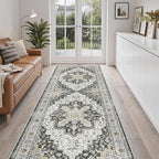 Madane Hallway Runner 3x8, Kitchen Rugs Washable Entryway Rug Vintage Kitchen Runners Non Slip Indoor Area Rug Farmhouse Carpet Runner for Bathroom Living Room Bedroom (3 X 8, Black)