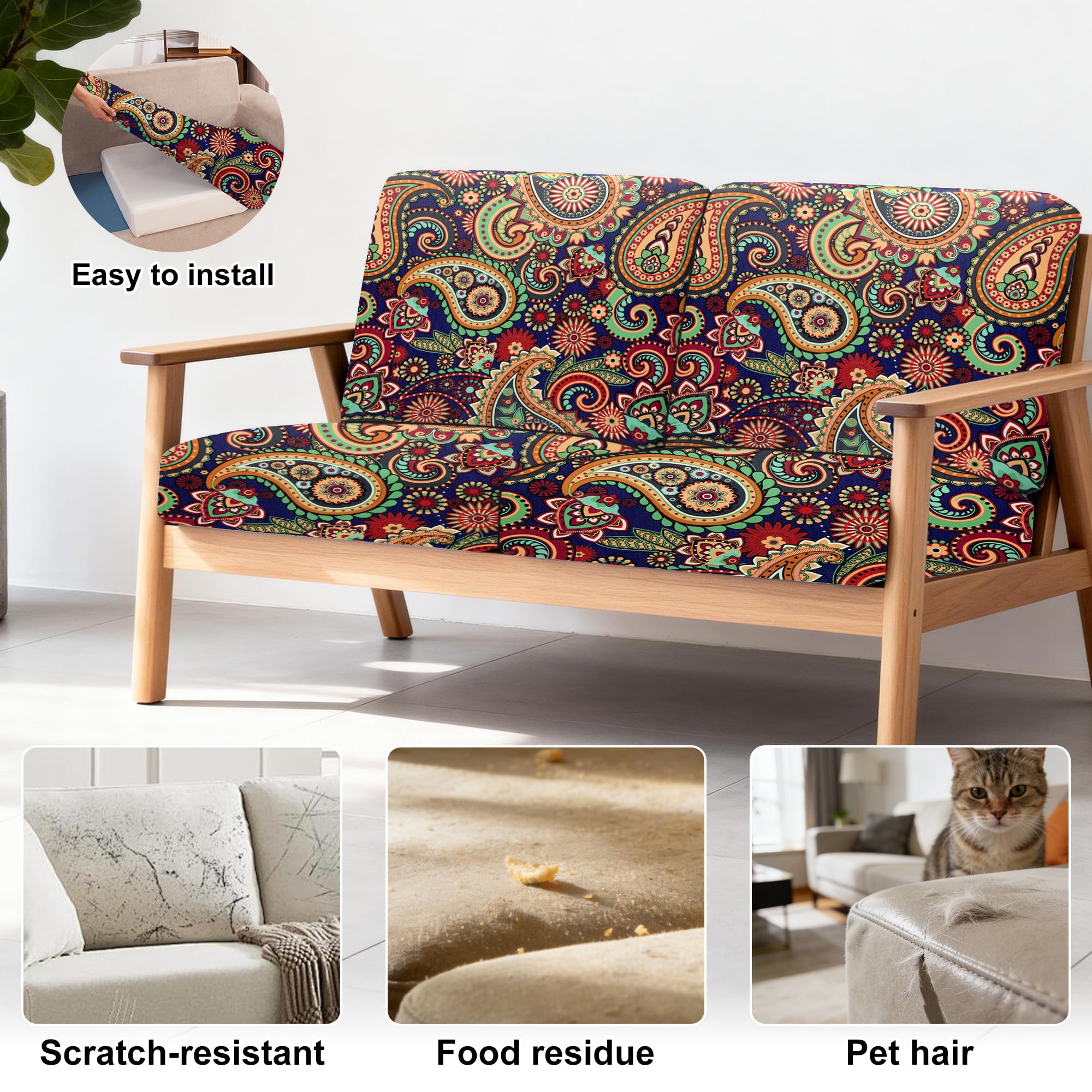 4 Piece Outdoor Cushion Covers, Patio Sofa Cushion Covers, Stretch Fit