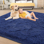 Tepook Super Soft Fluffy Rug for Bedroom, Modern Shaggy Fuzzy Kids Rugs for Living Room, Plush Indoor Nursery Home Decor Dorm Carpet with Non-Slip Bottom, Light Navy, 4 X 6 Feet