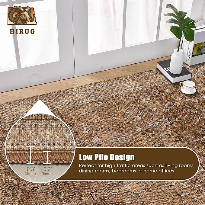 Washable Area Rug 4' x 6' Vintage Traditional Persian Mat - Foldable Distressed Non-Slip Machine Washable Carpet for Living Room Bedroom Kitchen Home Decor - Bronze and Ivory