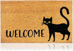 Black Cat - 17"x29" - Coir Door Mat with Heavy Duty Backing - Welcome Mats for Entryway, Porch - Anti-Slip PVC & Coconut Fiber Surface - Natural Home Accessories, Minimalist Original Design