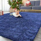 OLANLY 8x12 Machine Washable Large Area Rugs for Living Room, Bedroom, Soft Fluffy Shaggy Bedside Rug, Indoor Floor Carpet for Kids Girls and Boys, Dorms, Nursery, Home Decor Aesthetic, Navy Blue