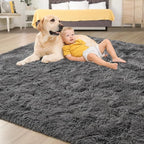 Tepook Soft Fluffy Rugs for Living Room, 5x8 Shaggy Area Rug for Bedroom, Modern Shag Rug Fuzzy Carpets for Kids, Plush Indoor Nursery Home Decor Rug with Non-Slip Bottom, Dark Grey
