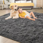 Tepook Area Rugs 9x12 for Living Room, Super Soft Fluffy Rugs for Bedroom, Modern Shaggy Rug Fuzzy Carpets for Kids, Plush Indoor Nursery Home Decor Rug with Non-Slip Bottom, Dark Grey