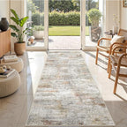 Kitchen Runner Rug Non Slip - 2.5 x 8 Runners for Hallways, Entryway, Bedroom, Washable Runner Rugs for Bathroom, Laundry Room, Low Pile Soft Vintage Area Rug(2.5'x8', Grey/Rust)