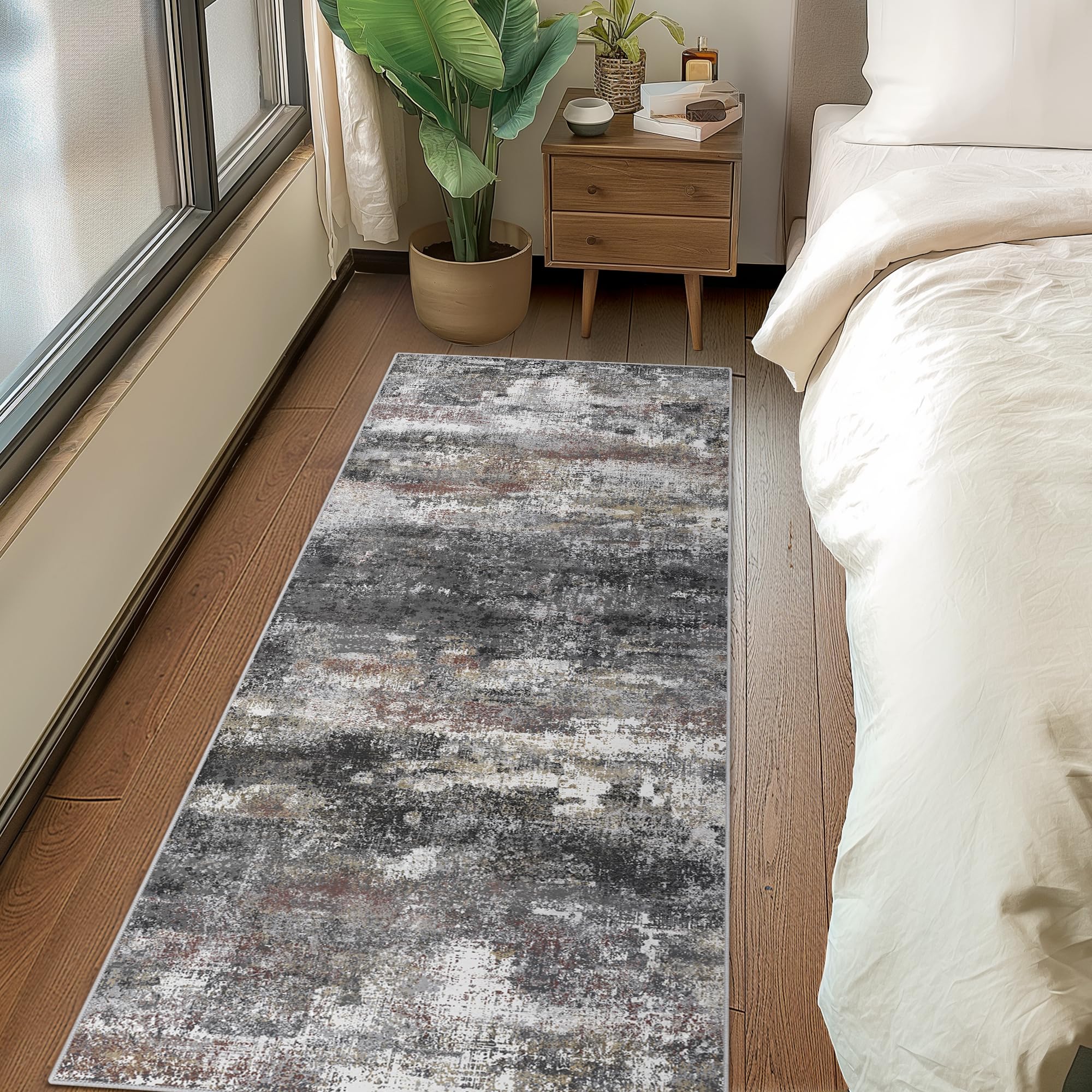 BEIMO 2x7 Runner Rug for Hallway, Dark Grey Washable Abstract Non Slip Rug