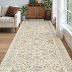 Madane 4x12 Wide Hallway Runners: Washable 12ft Runner Rug for Entryway Living Room Soft Vintage Non Slip Carpet Runner for Kitchen Dining Room Nursery Bedroom Thin Area Rug (Beige/Blue, 4x12ft)
