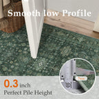 WondRg 6x9 Washable Area Rug for Living Room Bedroom Vintage Green Carpet Soft Low Pile Traditional Retro Non Slip Throw Rug for Dining Room Entryway Indoor Dorm Kitchen