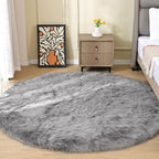ORINOVA Round Rugs 6ft Silver Grey Fuzzy Faux Sheepskin Washable Furry Fur Area Rugs for Bedroom Large Boho Circle Nursery Rug