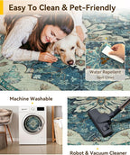 RELEANY Area Rugs 6ft Washable Non-Slip, Floral Vintage Distress Print Pattern Medallion Carpet for Living Room Bedroom Dining Room, Dark Blue Vintage