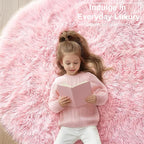 Amdrebio Pink Round Area Rugs 8Ft for Living Room, Bedroom Decor, Soft Large Circle Rug for Kids Room, Teen Girls, Fluffy Big Carpets for Baby Nursery, Dorm, Classroom, Cute Kawaii Princess Carpet