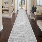 3x20 Washable Runner Rug for Hallway, Non-Slip Long Hallway Runner for Entryway, Soft Vintage Kitchen Mats for Floor, Abstract Dining Room, Bedroom, Living Room Rugs(3'x20', Grey/Ivory)