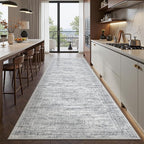 Kitchen Runner Rugs Non Skid Washable - 2.5 x 10 Runner Rug with Anti Slip Backing, Ultra-Thin Soft Rug Runner for Hallway, Bedroom, Living Room (2.5'x10', Grey/Ivory)