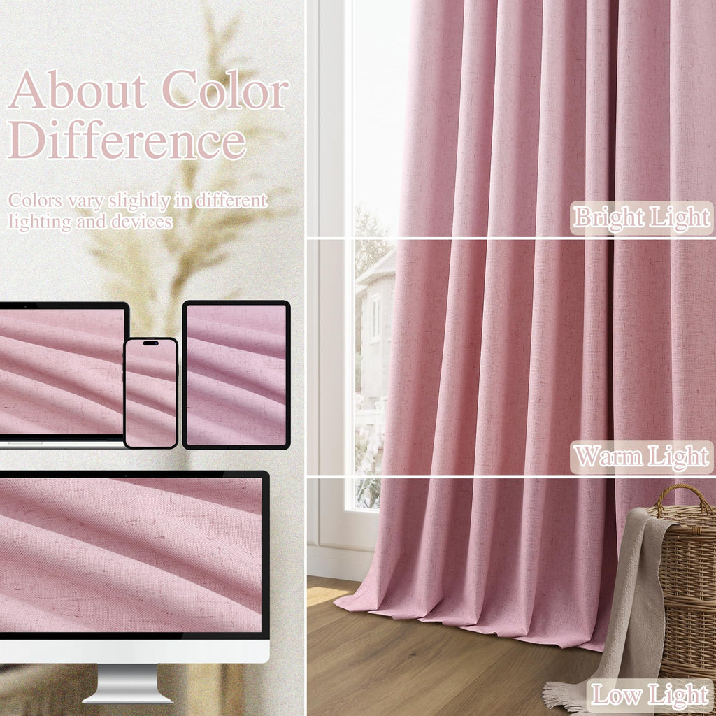 Guken 100% Blackout Curtains 84 Inch Length 2 Panels Set for Living Room Bedroom Back Tab Thermal Insulated Black Out Linen Drapes Room Darkening Rose,52x84