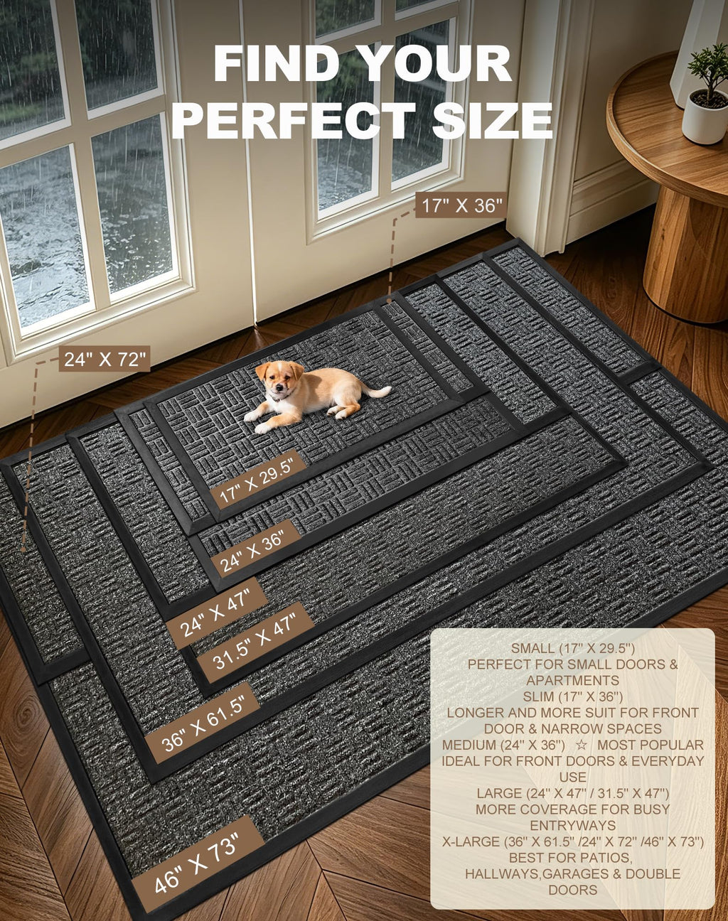 Mibao Front Door Mat Outdoor Entrance, 29.5" x 17" Heavy Duty Welcome Mat for Outdoor and Indoor, Waterproof Dirt Trapper Doormat, Super Absorbent Indoor Entryway Mat for Patio & Porch - Gray