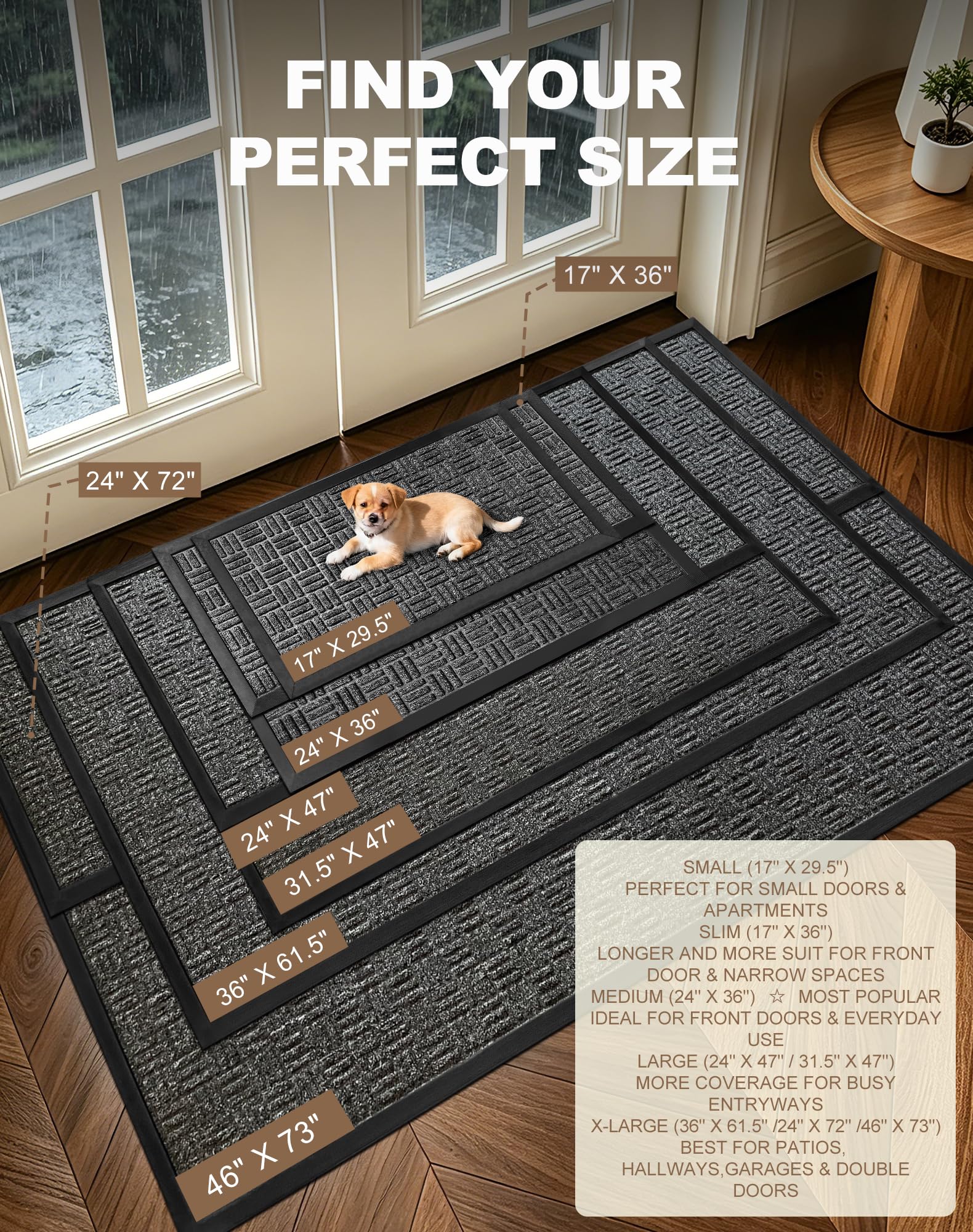 Mibao Front Door Mat Outdoor Entrance, 29.5" x 17" Heavy Duty Welcome Mat for Outdoor and Indoor, Waterproof Dirt Trapper Doormat, Super Absorbent Indoor Entryway Mat for Patio & Porch - Gray