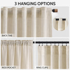 Linen Curtains for Living Room 72 Inches Long Modern Farmhouse Decor Light Filtering Semi Sheer Curtain Back Tab Neutral Luxury Rustic Burlap Coastal Drapes for Bedroom Office 52x72, 2 Panels