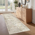 2x5 Rug Runner Washable for Entryway, Soft Bathroom Rugs with Non-Slip Backing, Abstract Low Pile Hallway Runner, Vintage Small Kitchen Carpet for Stair, Laundry Room(2'x5', Grey/Yellow)