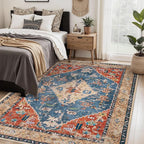 Area Rug 5x7 Washable Rug, Vintage Boho Medallion Rugs Non-Slip Soft Low Pile Large Distressed Rug Indoor Retro Carpet for Living Room Bedroom Dining Room Office (TribalMedallionMulti, 5'x7')