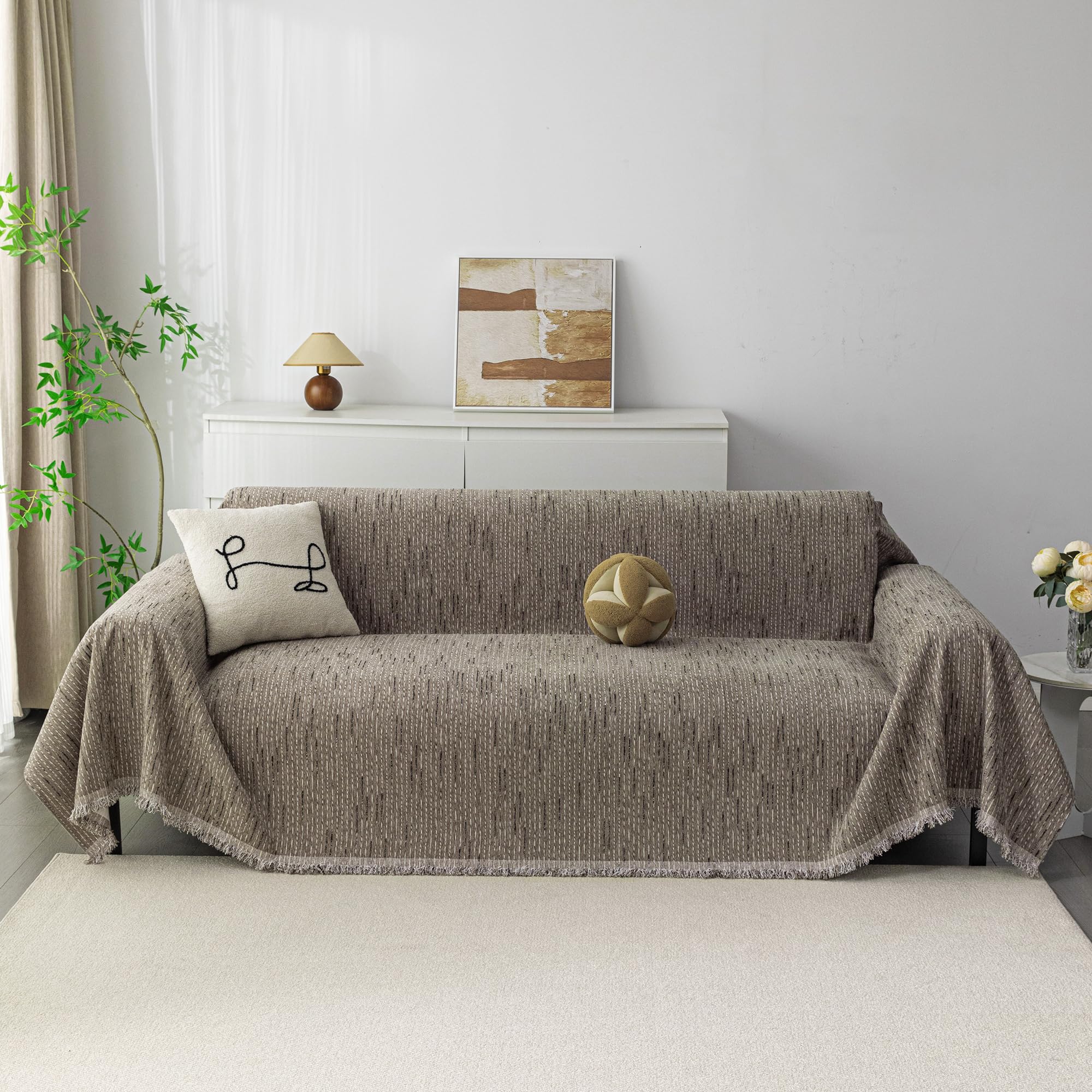 MYSKY HOME Couch Covers for 2 Cushion Couch Sofa, Chenille L Shape Sectional Couch Cover - Pet-Friendly, Machine Washable, Non-Slip Sofa Protector for Dogs, Kids, 71"x118", Sand