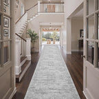 3x18 Washable Runner Rug for Hallway, Non-Slip Long Hallway Runner for Entryway, Soft Vintage Kitchen Mats for Floor, Abstract Dining Room, Bedroom, Living Room Rugs(3'x18', Grey/Ivory)
