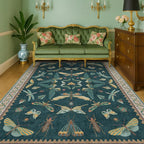 Hazo Haus Insect Teal Green 5x7 Area Rug for Living Room - Cottage Core Rug for Bedroom, Dining Room, Kids Playroom, Home Office, Floral Vintage Whimsical Butterfly Washable Non Slip Floor Décor