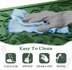 Boho Green Floral Leaves Outdoor Indoor Entrance Doormats, Absorbent Durable Heavy Duty Welcome Front Door Mat,Thick Natural Rubber Back,Easy Clean Entryway Mat 17x30 Inch, Low Profile