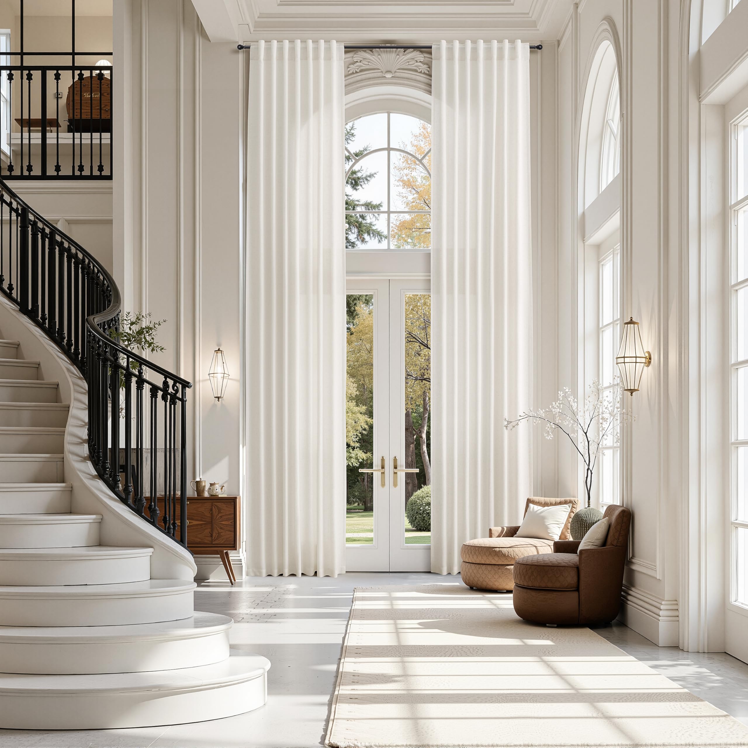 Ivory White Linen Curtains for Living Room 126 Inches Long Light Filtering Semi Sheer Curtain Back Tab Neutral Modern Farmhouse Decor Drapes Floor to Ceiling High Window for Bedroom 52x126, 2 Panels