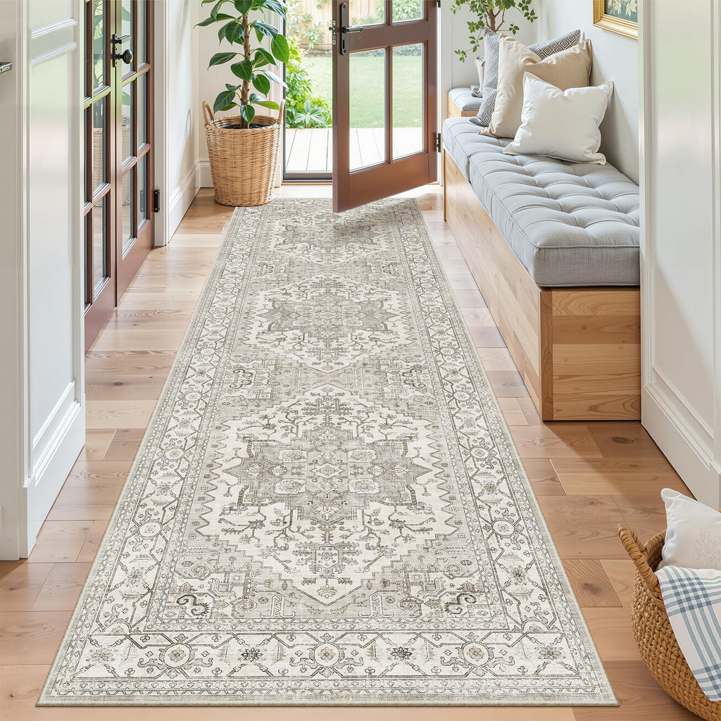 Madane Kitchen Runner 2'6''x8' Soft Rug Runners for Hallways, Beige/Brown