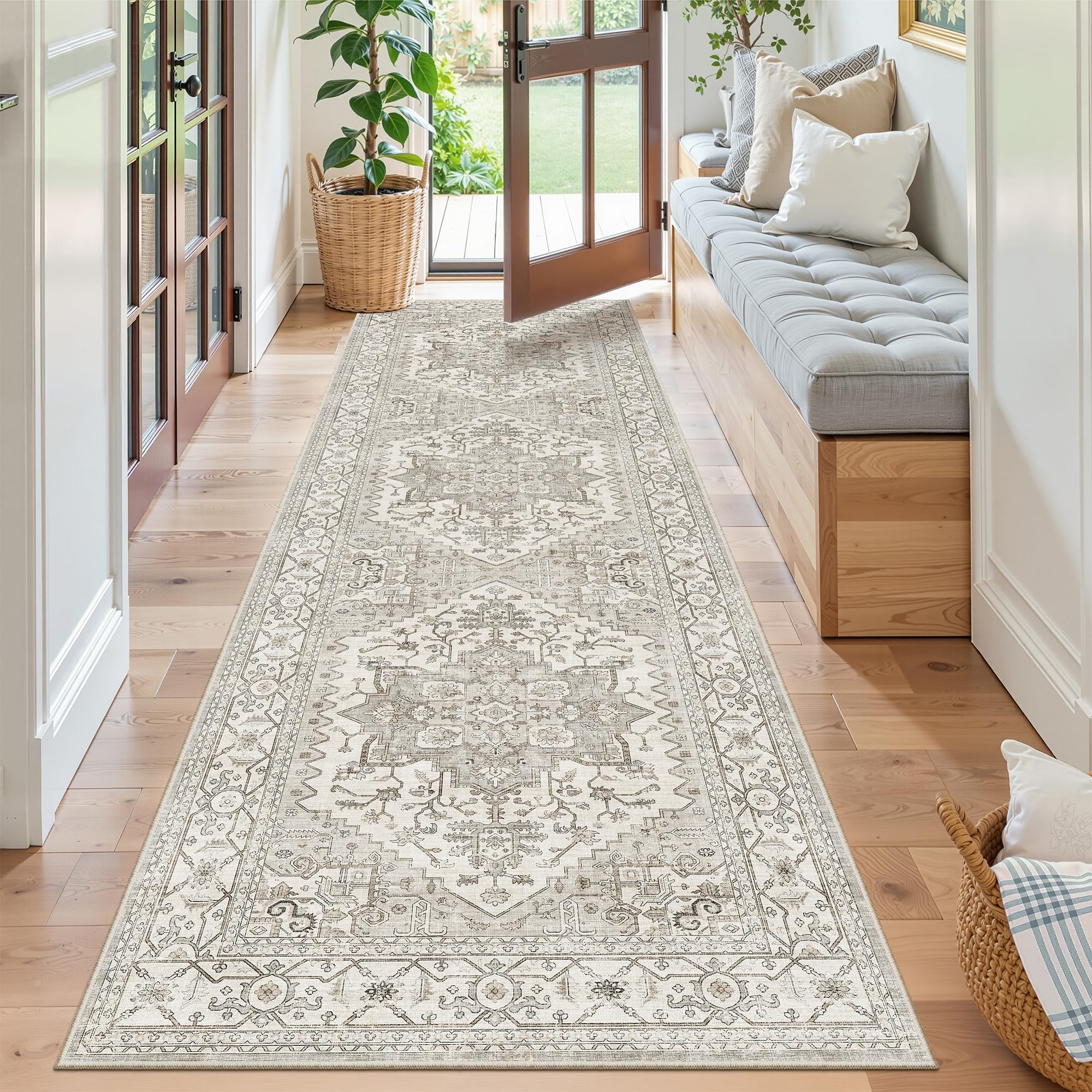 Madane Kitchen Runner 2'6''x8' Soft Rug Runners for Hallways, Beige/Brown