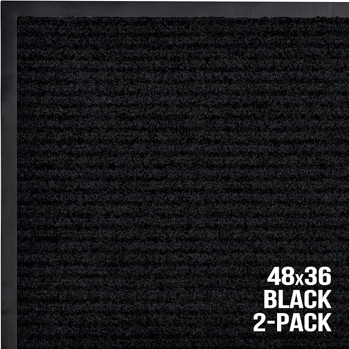 Sierra Concepts Front Door Mat X-Large Welcome Floor Mats - Entryway Indoor Outdoor Entrance Doormat, Patio, Porch, Muddy Dog Shoe, Inside Outside Low Profile 48x36in, 2-Pack Black