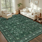 8x10 Area Rugs for Living Room: Washable Rug Soft Vintage Distressed Floral Carpet Indoor Non-Slip Stain Resistant Large Carpets for Bedroom Dining Room Farmhouse Nursery Home Office Deep Green
