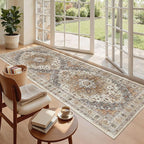 Madane Hallway Runner 3x8, Kitchen Rugs Washable Entryway Rug Vintage Kitchen Runners Non Slip Indoor Area Rug Farmhouse Carpet Runner for Bathroom Living Room Bedroom (3 X 8, Turmeric/Grey)