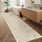 Madane Hallway Runner Rug 2x12, Long Washable Runner Rugs 12ft with Rubber Backing, Non Slip Carpet Runner, Vintage Rug Runners for Kitchen Laundry Room Entryway (Beige/Blue, 2'x12')