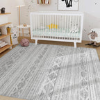 Nakagishi 5x8 Area Rugs Living Room: Washable Boho Large Neutral Soft Farmhouse Rug Stain Resistant Modern Indoor Floor Non-Slip Carpet for Bedroom Nursery Kids Office Dining Room Dorm - Dark Grey