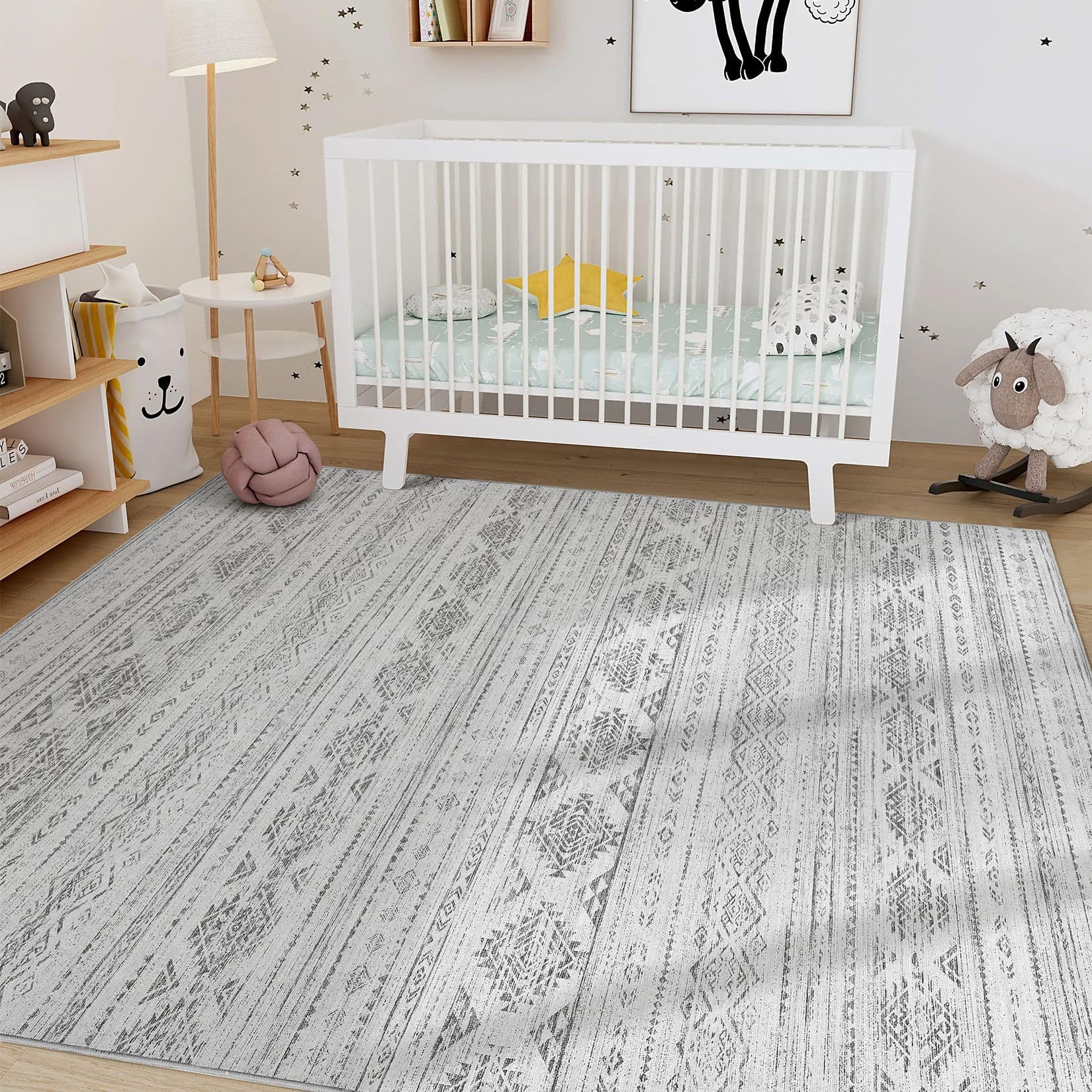 Nakagishi 5x8 Area Rugs Living Room: Washable Boho Large Neutral Soft Farmhouse Rug Stain Resistant Modern Indoor Floor Non-Slip Carpet for Bedroom Nursery Kids Office Dining Room Dorm - Dark Grey