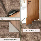 Boho Taupe Brown 2x3 Entryway Rug - Modern Vintage Traditional Eclectic Oriental Neutral, Washable Low Pile Non-Slip Small Throw Area Rugs for Door Mat Indoor Entrance, Kitchen, Bathroom