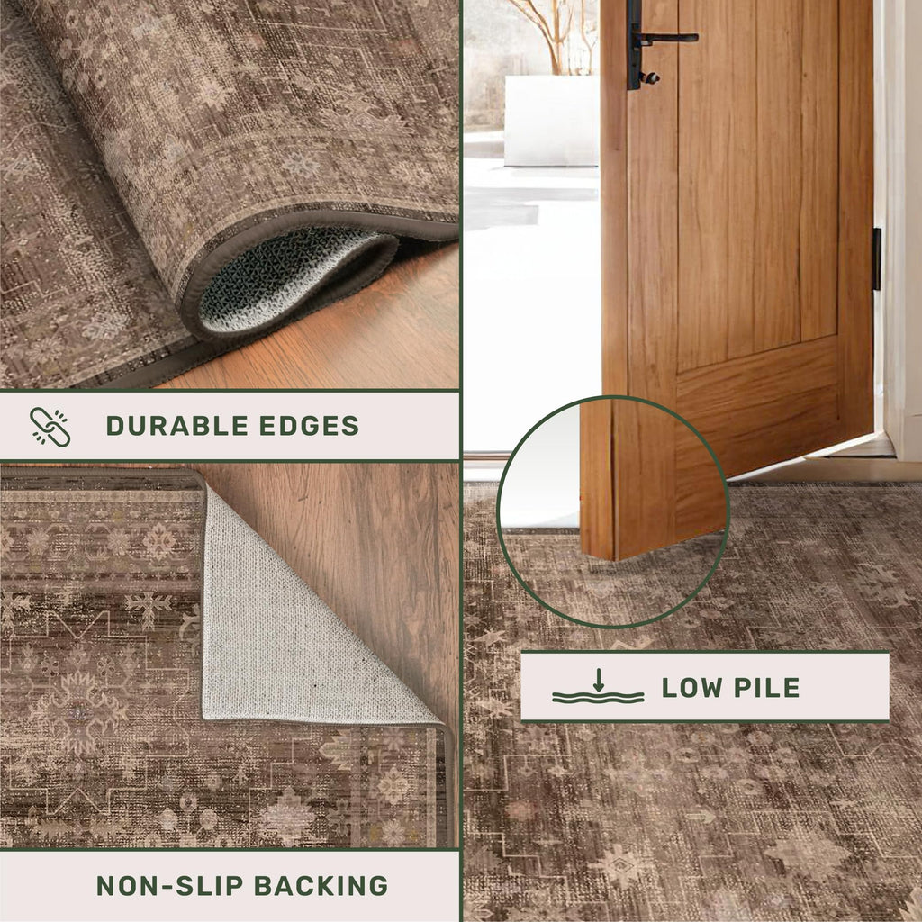 Hazo Haus Brown Neutral Boho Washable 3x12 Extra Long Hallway Runner Rug, Waterproof Large Kitchen Floor Rug Indoor, Non-Slip Stain & Fade Resistant, Vintage Dark Earthy Taupe Decor