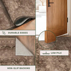 Hazo Haus Boho Taupe Brown Living Room Rug 8x10 - Modern Vintage Traditional Eclectic Oriental Neutral, Washable Low Pile Non-Slip Extra Large Area Rugs for Dining Under Table Bedroom Lounge