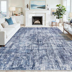 8x10 Washable Area Rug for Living Room Bedroom: Non-Slip Modern Navy Blue